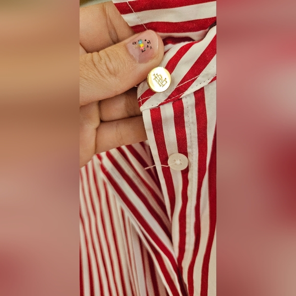 Lauren Ralph Lauren Striped Tie-Front Cotton Shirt SP - Picture 4 of 5